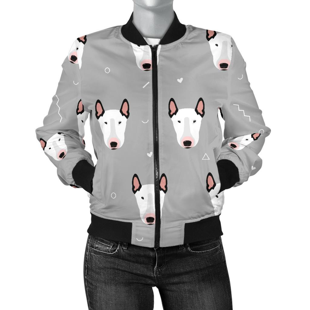 Bull Terrier Head Print Pattern Women Casual Bomber Jacket
