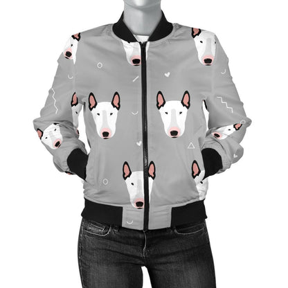 Bull Terrier Head Print Pattern Women Casual Bomber Jacket