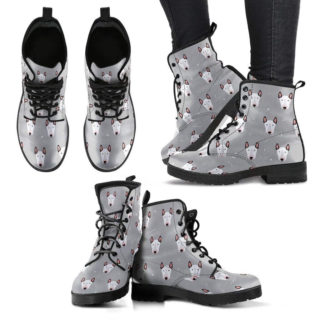 Bull Terrier Head Print Pattern Women Leather Boots-JTAMIGO.COM