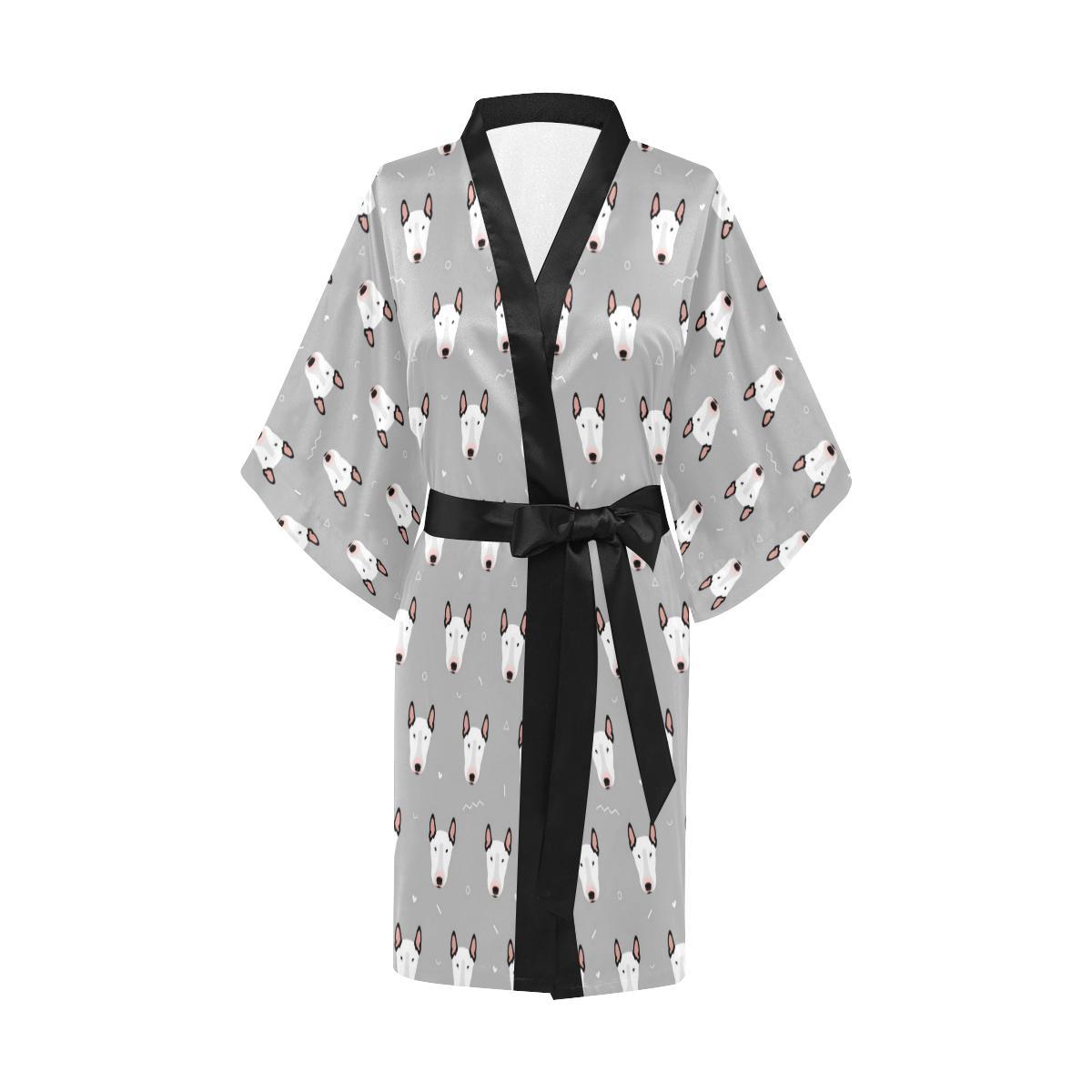 Bull Terrier Head Print Pattern Women Short Kimono Robe