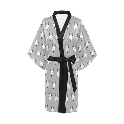 Bull Terrier Head Print Pattern Women Short Kimono Robe