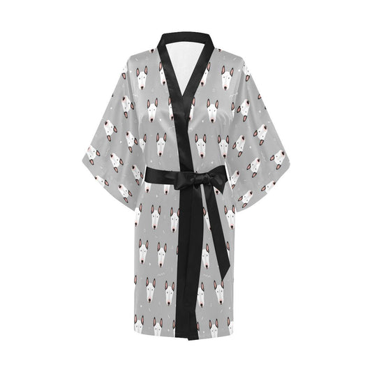 Bull Terrier Head Print Pattern Women Short Kimono Robe