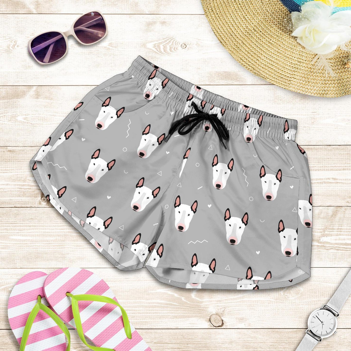 Bull Terrier Head Print Pattern Women Shorts-JTAMIGO.COM