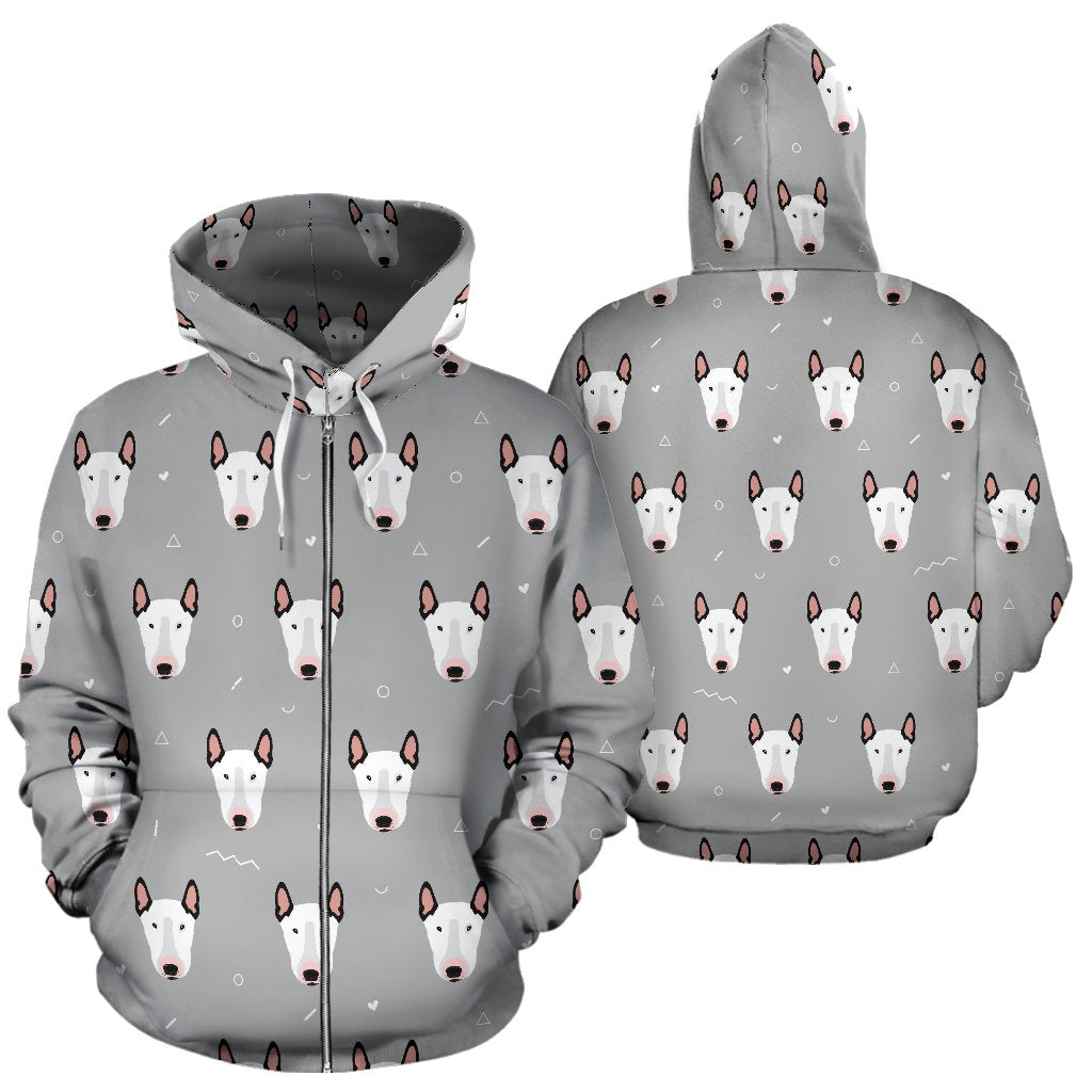 Bull Terrier Head Print Pattern Zip Up Hoodie
