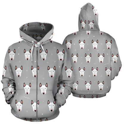 Bull Terrier Head Print Pattern Zip Up Hoodie