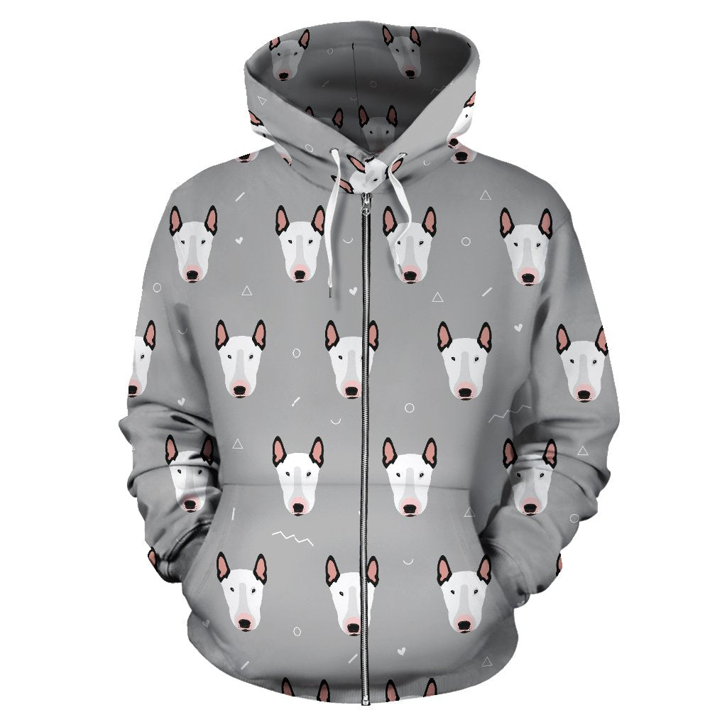 Bull Terrier Head Print Pattern Zip Up Hoodie