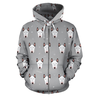 Bull Terrier Head Print Pattern Zip Up Hoodie