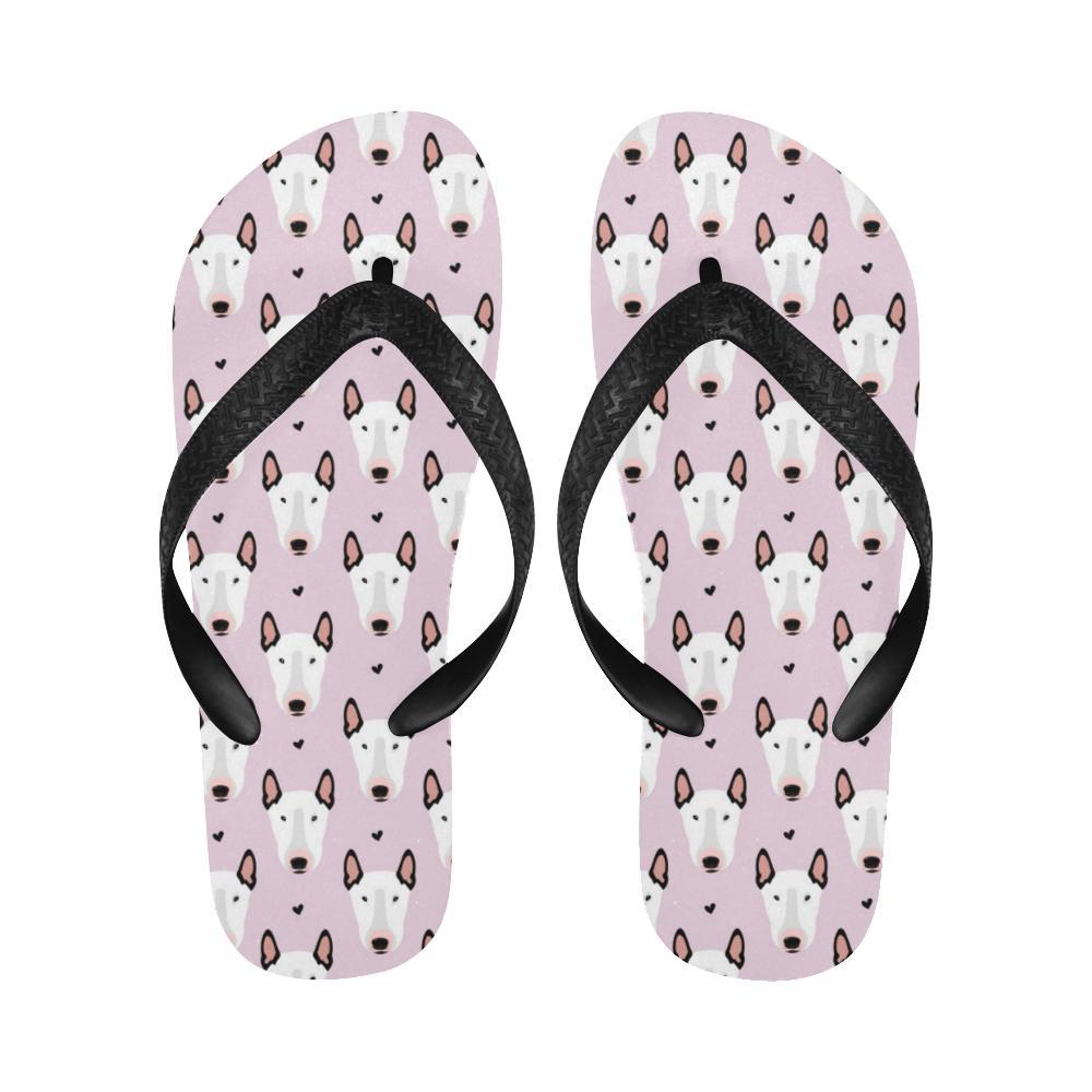 Bull Terrier Pink Print Pattern Flip Flops-JTAMIGO.COM