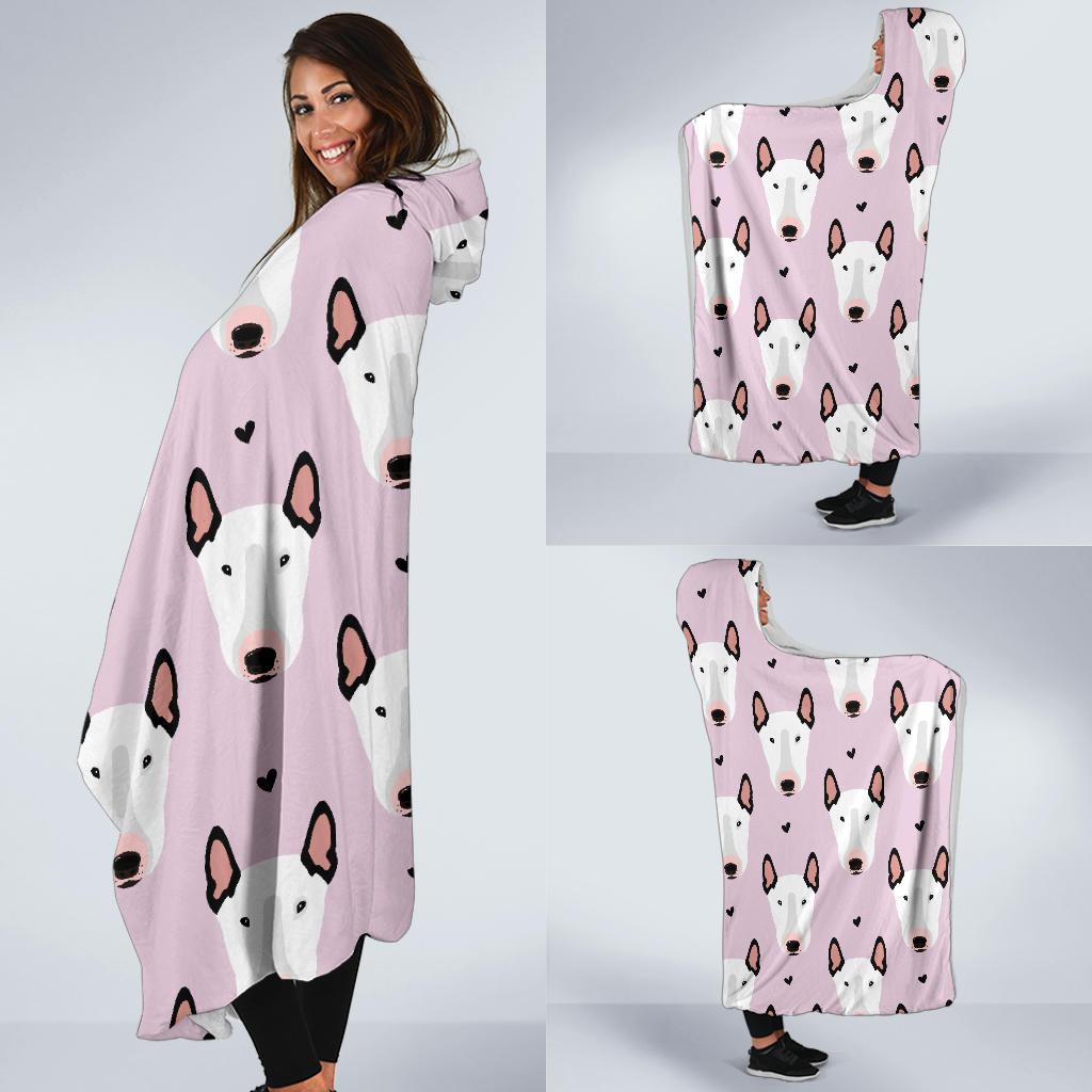 Bull Terrier Pink Print Pattern Hooded Blanket-JTAMIGO.COM