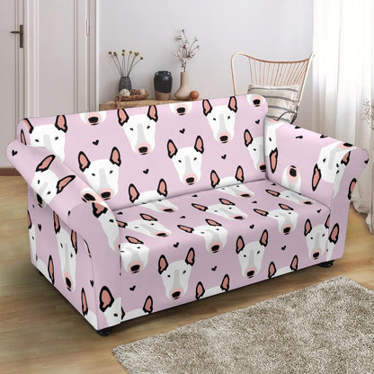 Bull Terrier Pink Print Pattern Loveseat Slipcover-JTAMIGO.COM