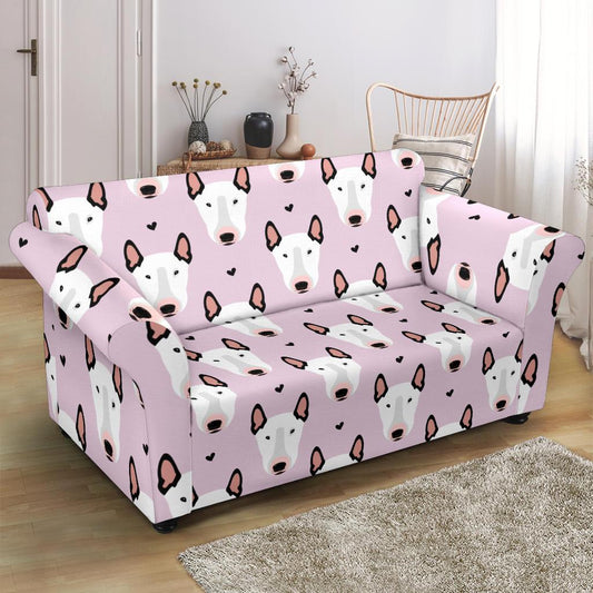 Bull Terrier Pink Print Pattern Loveseat Slipcover-JTAMIGO.COM