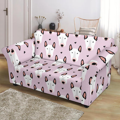 Bull Terrier Pink Print Pattern Loveseat Slipcover-JTAMIGO.COM