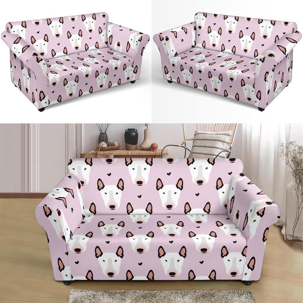 Bull Terrier Pink Print Pattern Loveseat Slipcover-JTAMIGO.COM