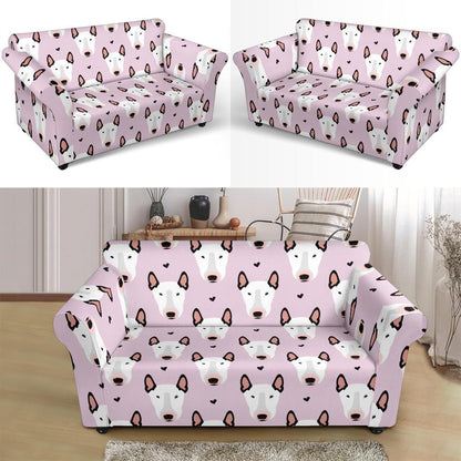 Bull Terrier Pink Print Pattern Loveseat Slipcover-JTAMIGO.COM
