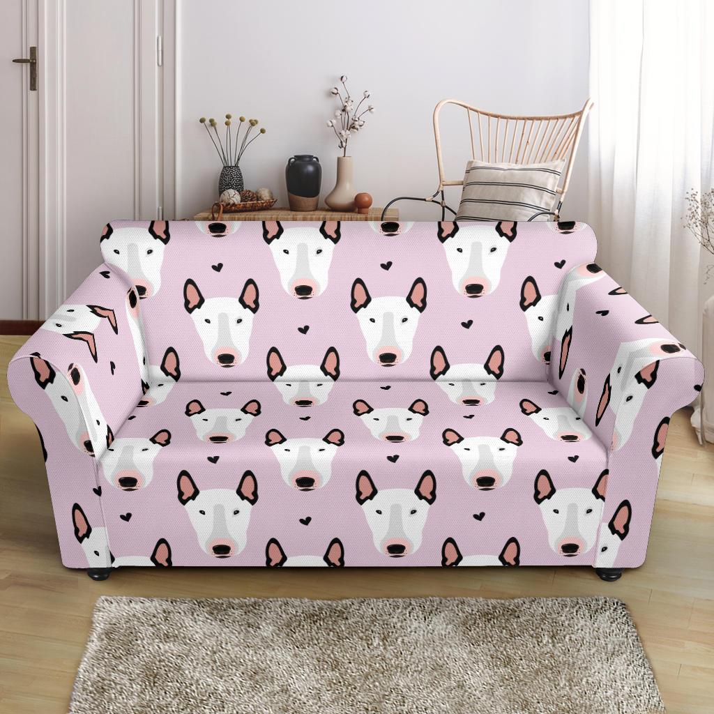 Bull Terrier Pink Print Pattern Loveseat Slipcover-JTAMIGO.COM