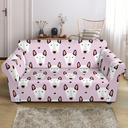 Bull Terrier Pink Print Pattern Loveseat Slipcover-JTAMIGO.COM