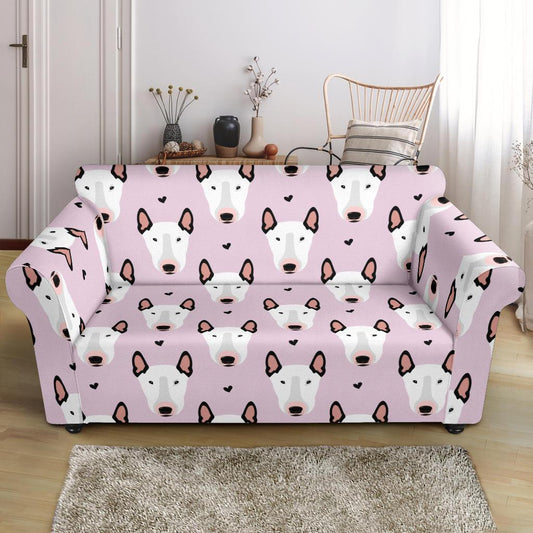 Bull Terrier Pink Print Pattern Loveseat Slipcover-JTAMIGO.COM