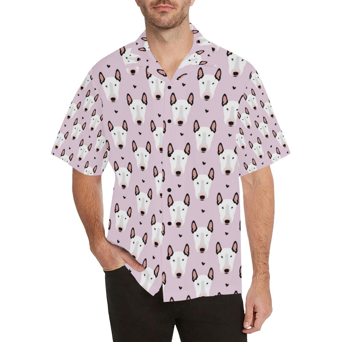 Bull Terrier Pink Print Pattern Men Aloha Hawaiian Shirt