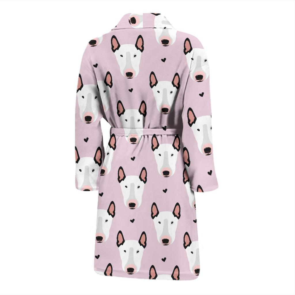 Bull Terrier Pink Print Pattern Men Bath Robe-JTAMIGO.COM