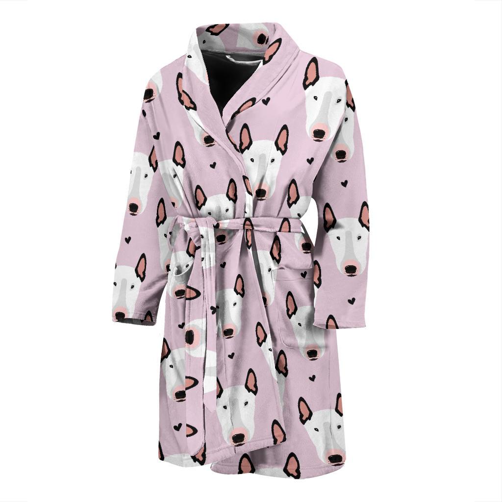 Bull Terrier Pink Print Pattern Men Bath Robe-JTAMIGO.COM