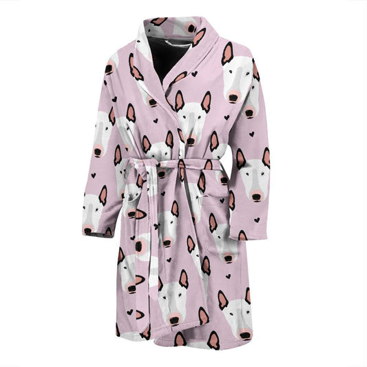 Bull Terrier Pink Print Pattern Men Bath Robe-JTAMIGO.COM