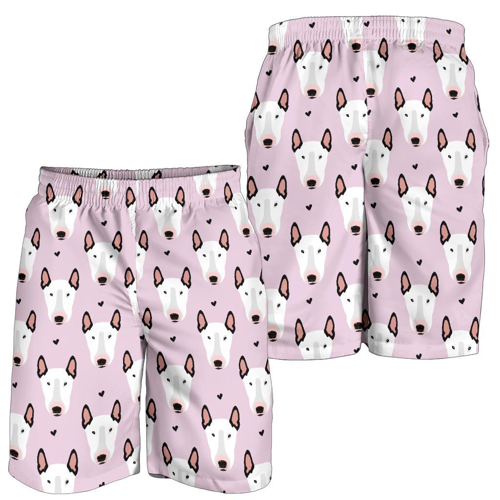 Bull Terrier Pink Print Pattern Mens Shorts-JTAMIGO.COM