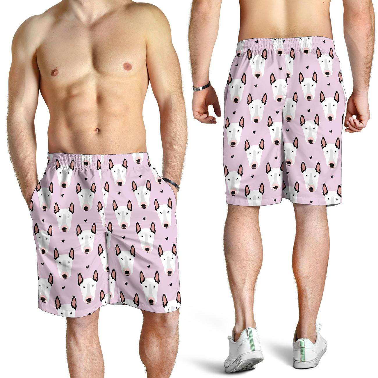 Bull Terrier Pink Print Pattern Mens Shorts-JTAMIGO.COM