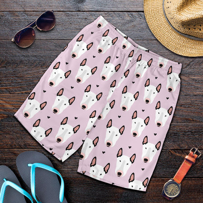 Bull Terrier Pink Print Pattern Mens Shorts-JTAMIGO.COM