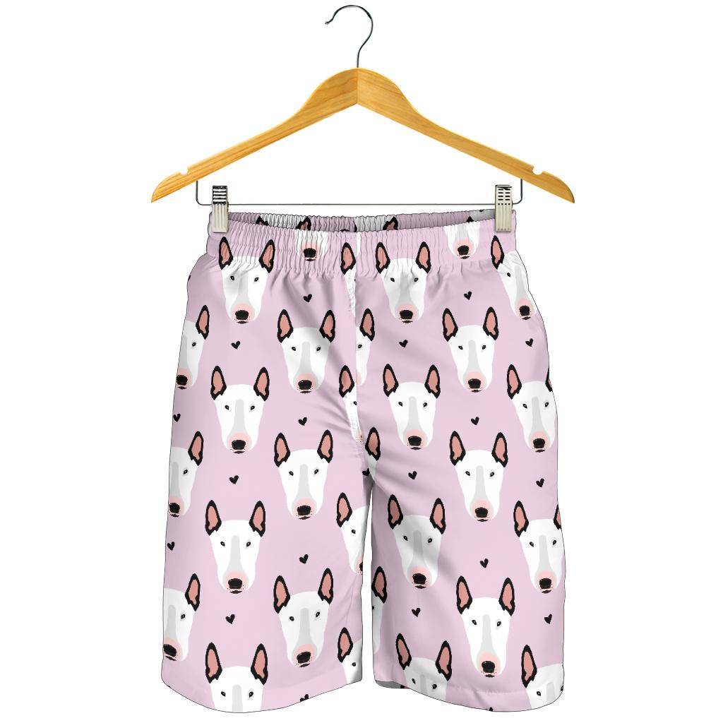 Bull Terrier Pink Print Pattern Mens Shorts-JTAMIGO.COM