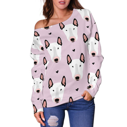 Bull Terrier Pink Print Pattern Off Shoulder Sweatshirt