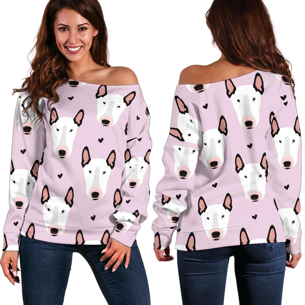 Bull Terrier Pink Print Pattern Off Shoulder Sweatshirt