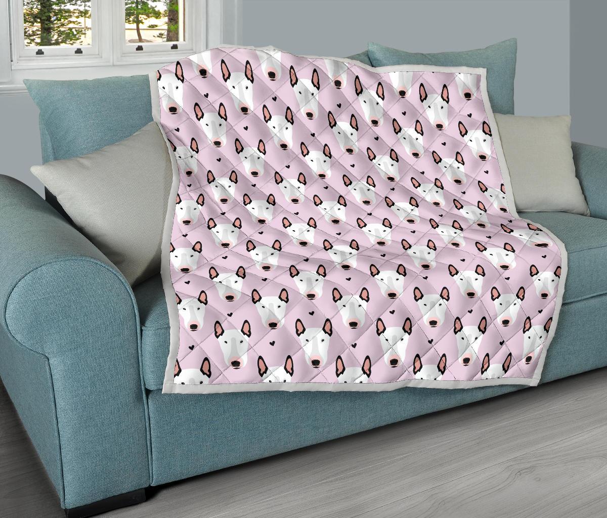 Bull Terrier Pink Print Pattern Premium Quilt-JTAMIGO.COM