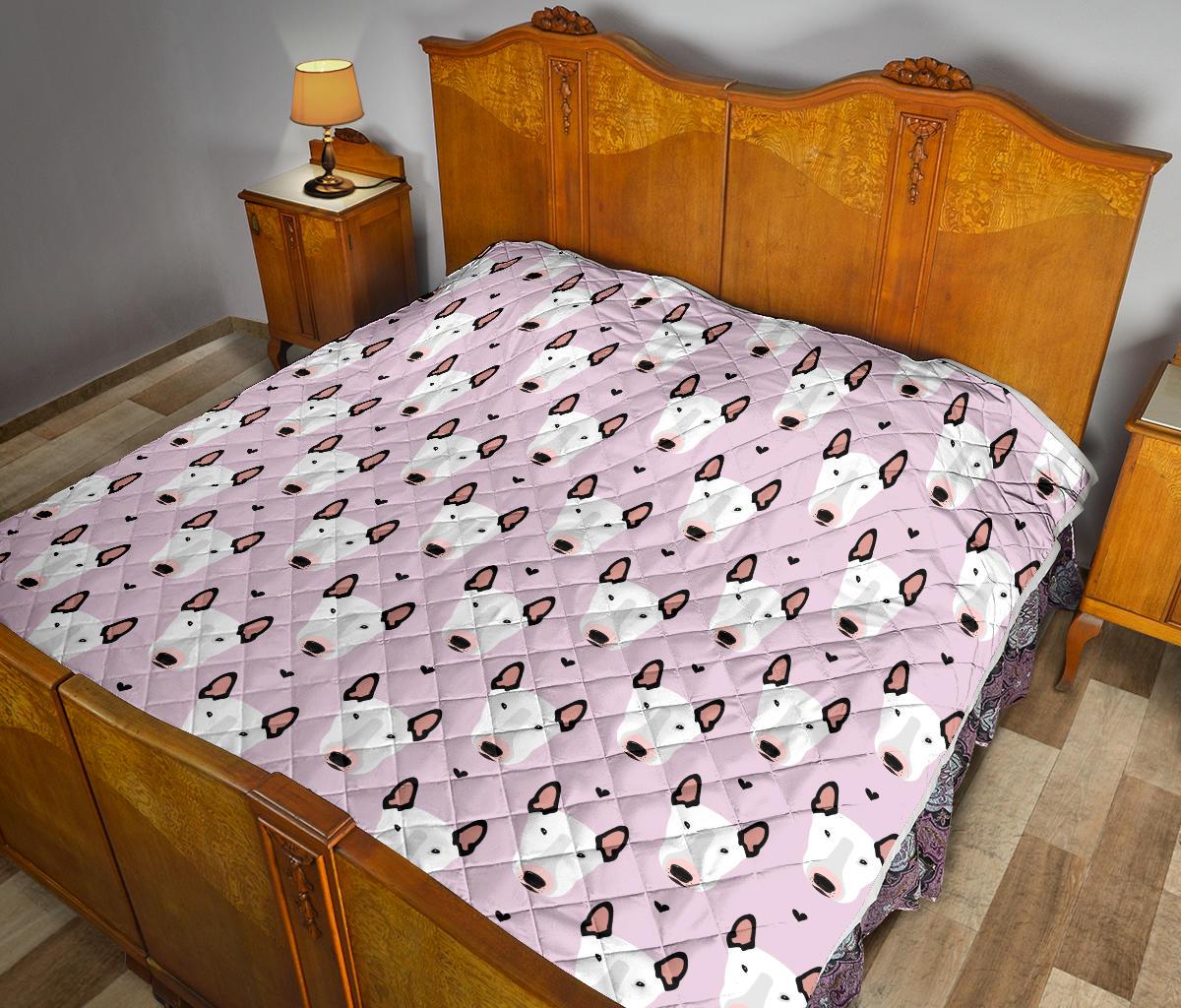 Bull Terrier Pink Print Pattern Premium Quilt-JTAMIGO.COM