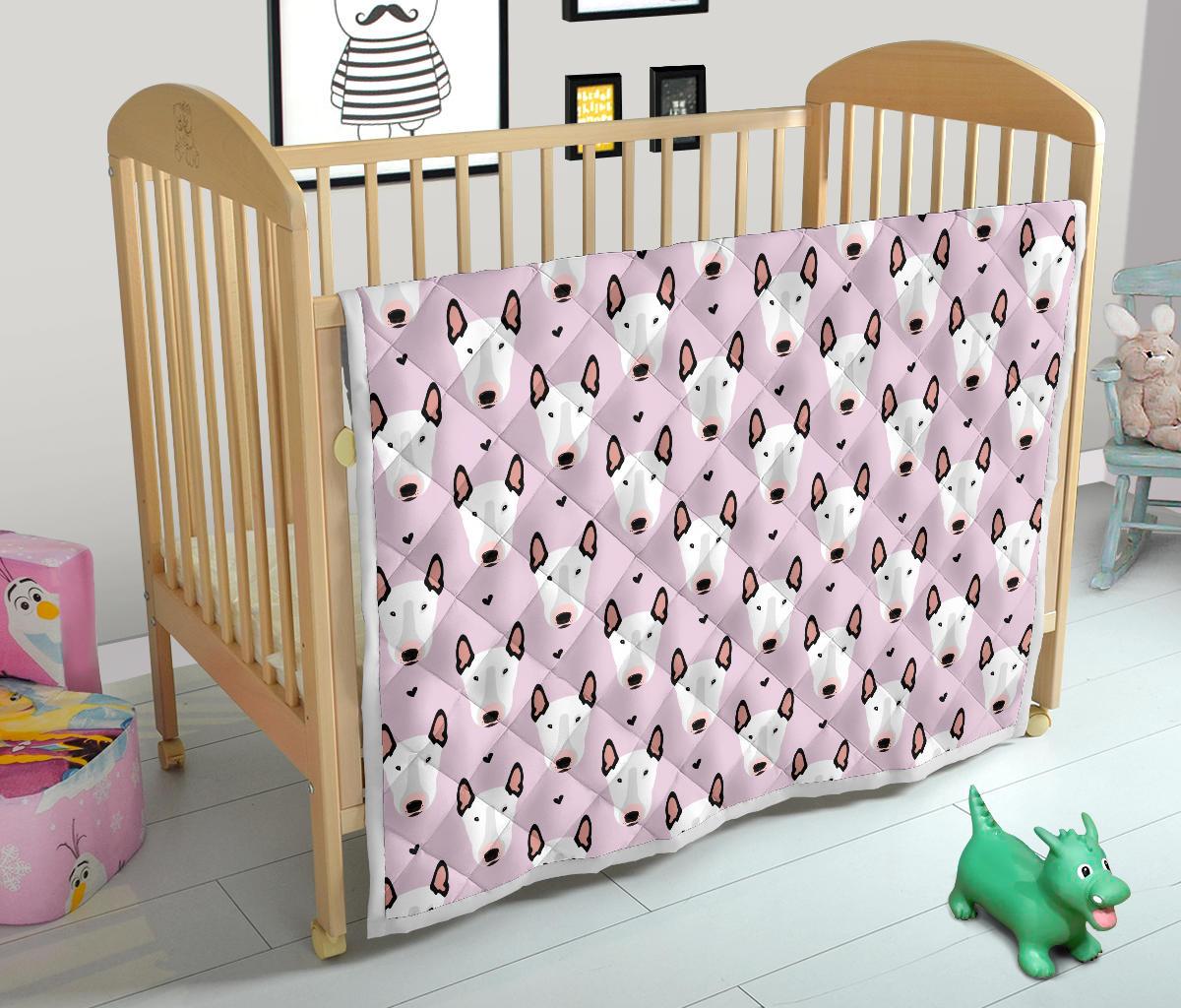 Bull Terrier Pink Print Pattern Premium Quilt-JTAMIGO.COM