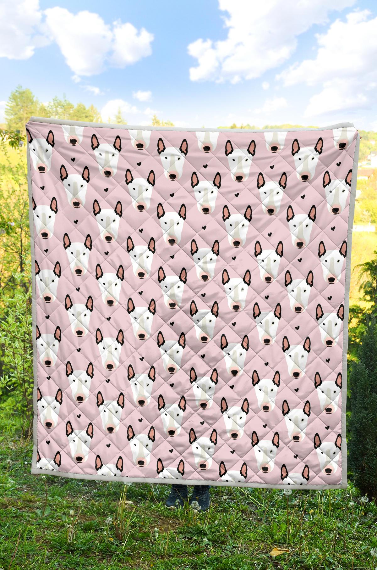 Bull Terrier Pink Print Pattern Premium Quilt-JTAMIGO.COM