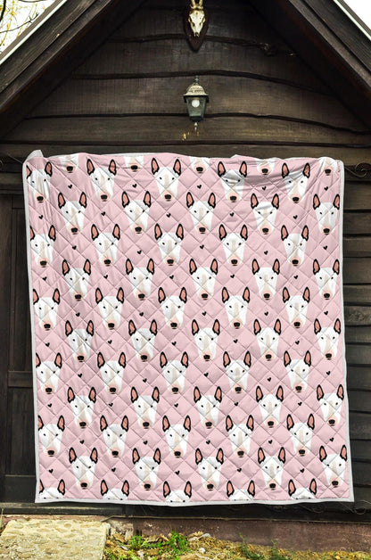 Bull Terrier Pink Print Pattern Premium Quilt-JTAMIGO.COM