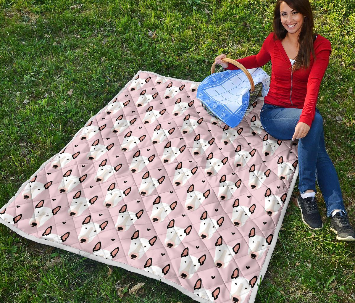 Bull Terrier Pink Print Pattern Premium Quilt-JTAMIGO.COM