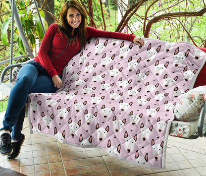 Bull Terrier Pink Print Pattern Premium Quilt-JTAMIGO.COM