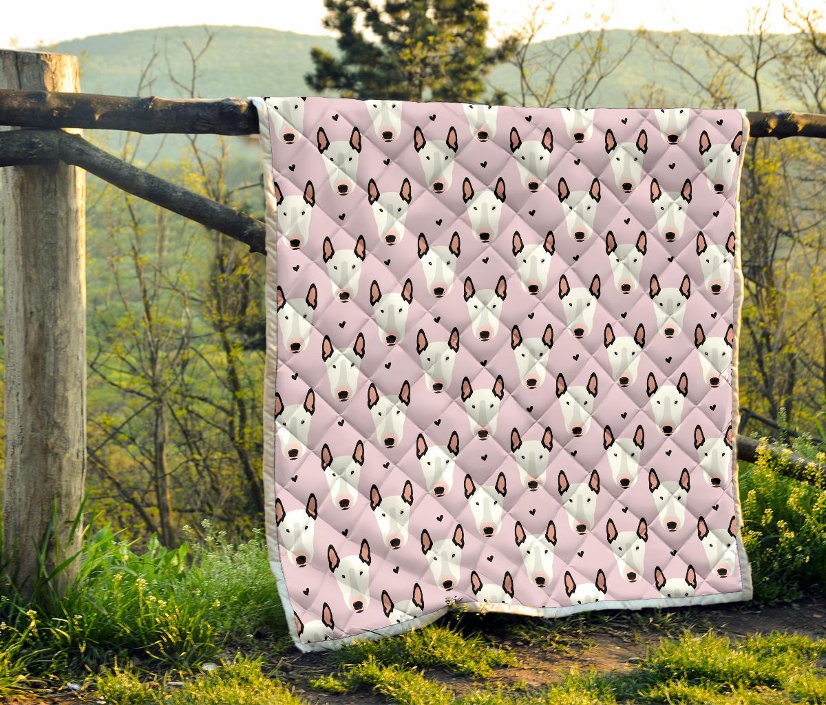 Bull Terrier Pink Print Pattern Premium Quilt-JTAMIGO.COM