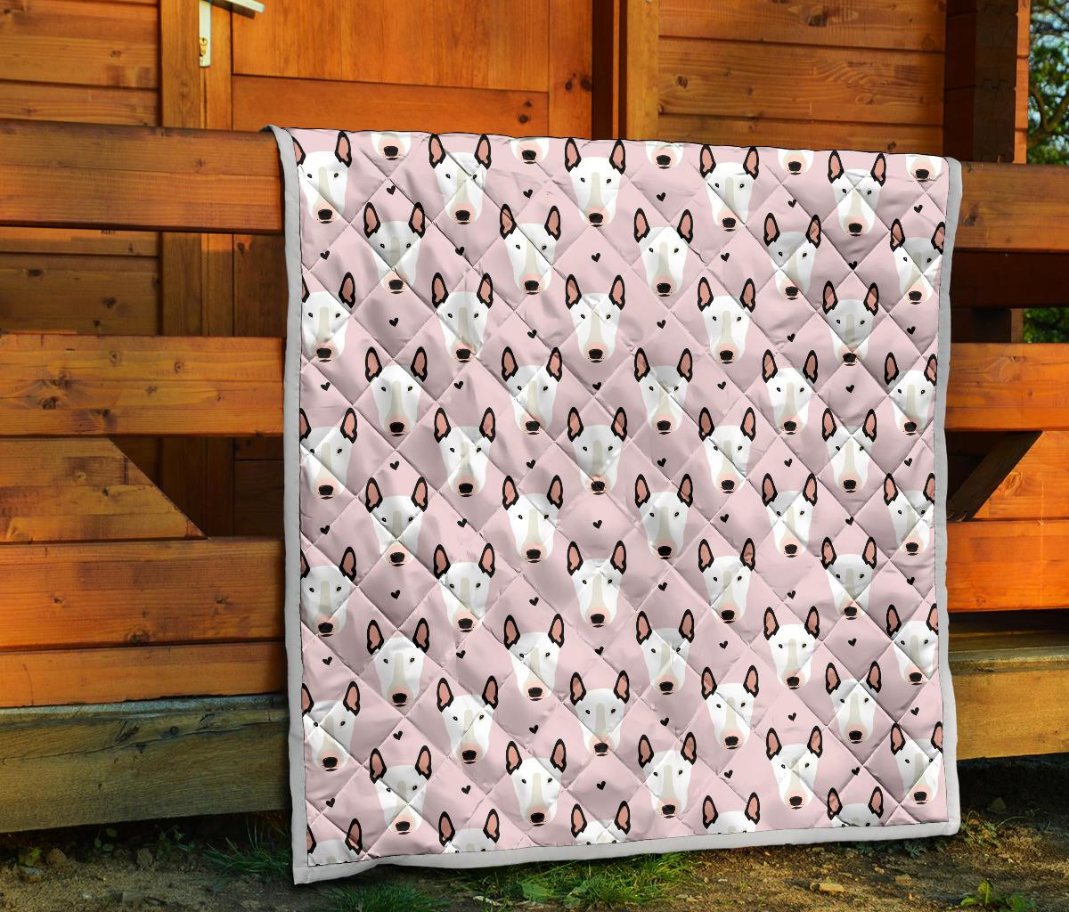 Bull Terrier Pink Print Pattern Premium Quilt-JTAMIGO.COM