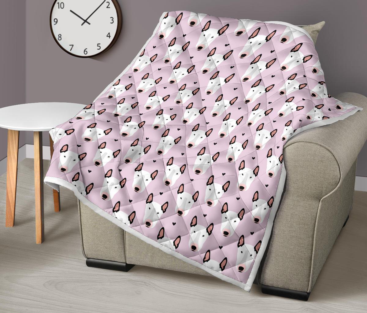 Bull Terrier Pink Print Pattern Premium Quilt-JTAMIGO.COM