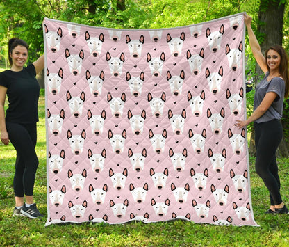 Bull Terrier Pink Print Pattern Premium Quilt-JTAMIGO.COM