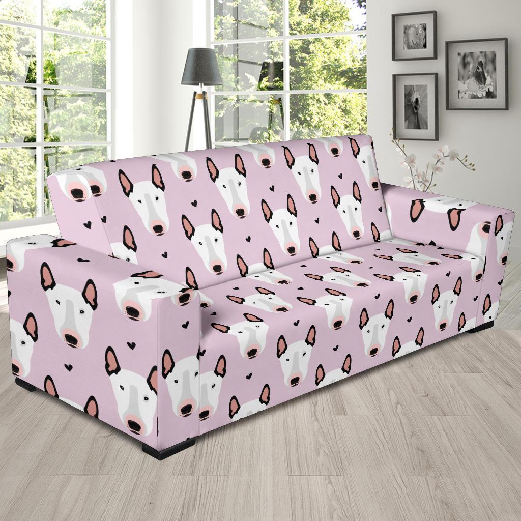 Bull Terrier Pink Print Pattern Sofa Slipcover-JTAMIGO.COM