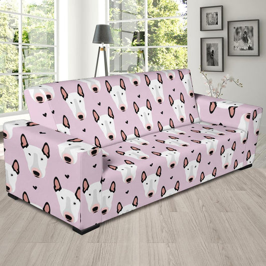 Bull Terrier Pink Print Pattern Sofa Slipcover-JTAMIGO.COM