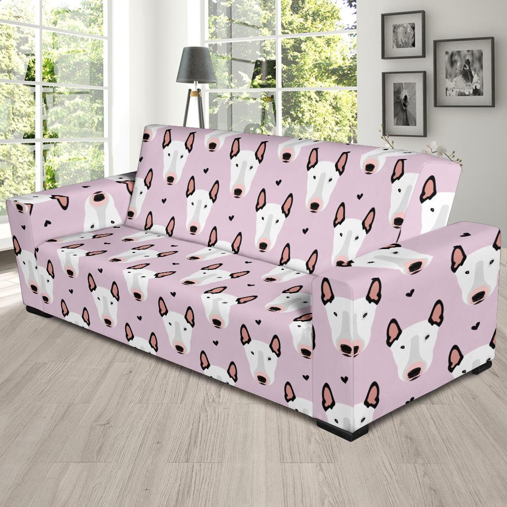 Bull Terrier Pink Print Pattern Sofa Slipcover-JTAMIGO.COM