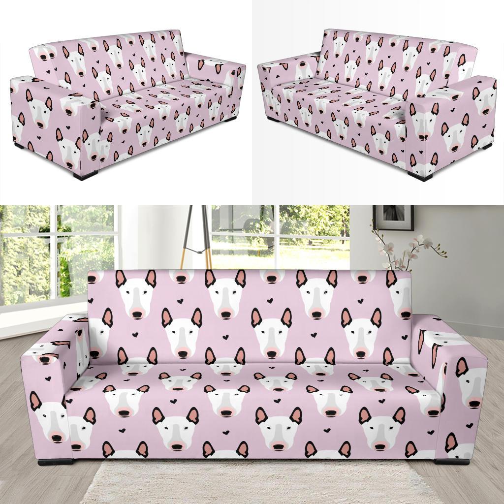 Bull Terrier Pink Print Pattern Sofa Slipcover-JTAMIGO.COM