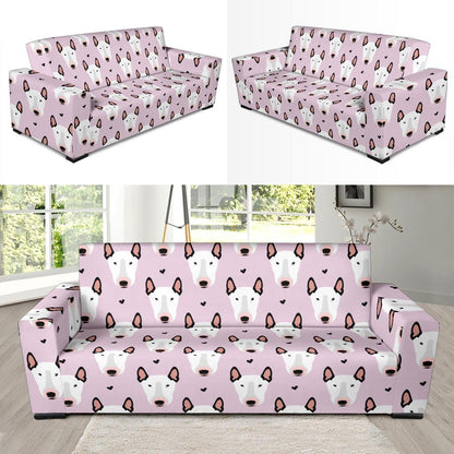 Bull Terrier Pink Print Pattern Sofa Slipcover-JTAMIGO.COM