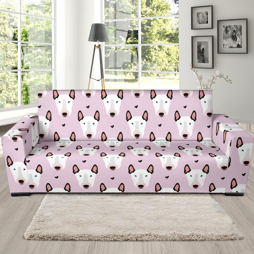 Bull Terrier Pink Print Pattern Sofa Slipcover-JTAMIGO.COM