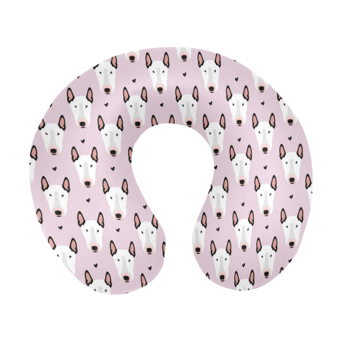 Bull Terrier Pink Print Pattern U-Shaped Travel Neck Pillow-JTAMIGO.COM