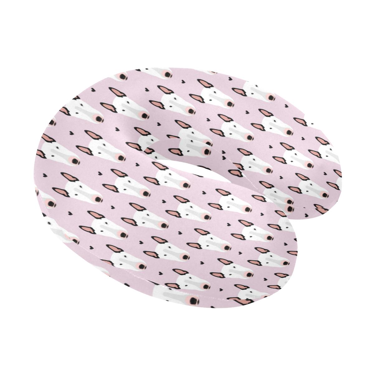 Bull Terrier Pink Print Pattern U-Shaped Travel Neck Pillow-JTAMIGO.COM